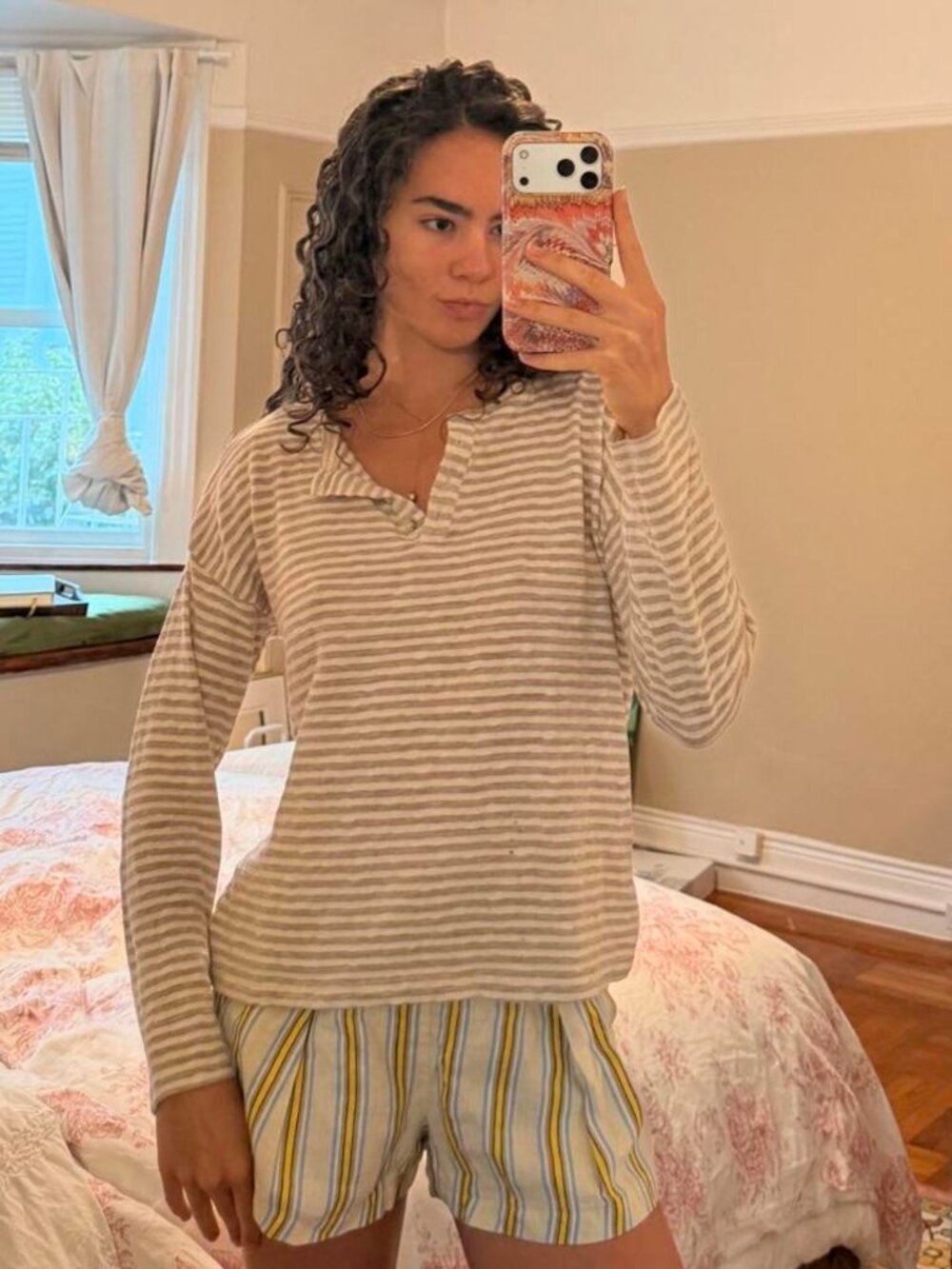 Zara cream and beige striped long sleeve shirt in a M